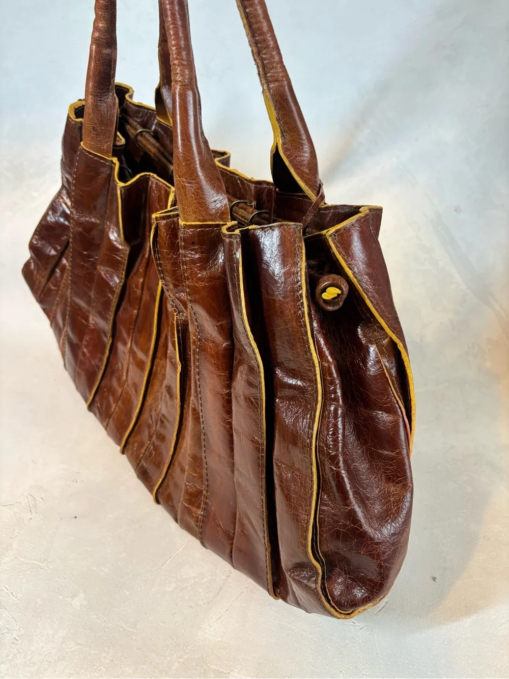 Classic Brown Leather Pleated Tote/Purse, Milano Bags, fall, vintage, luxe